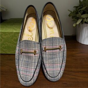 Sam Edelman Lori Black pink plaid fabric contemporary horse pit loafers Size 6